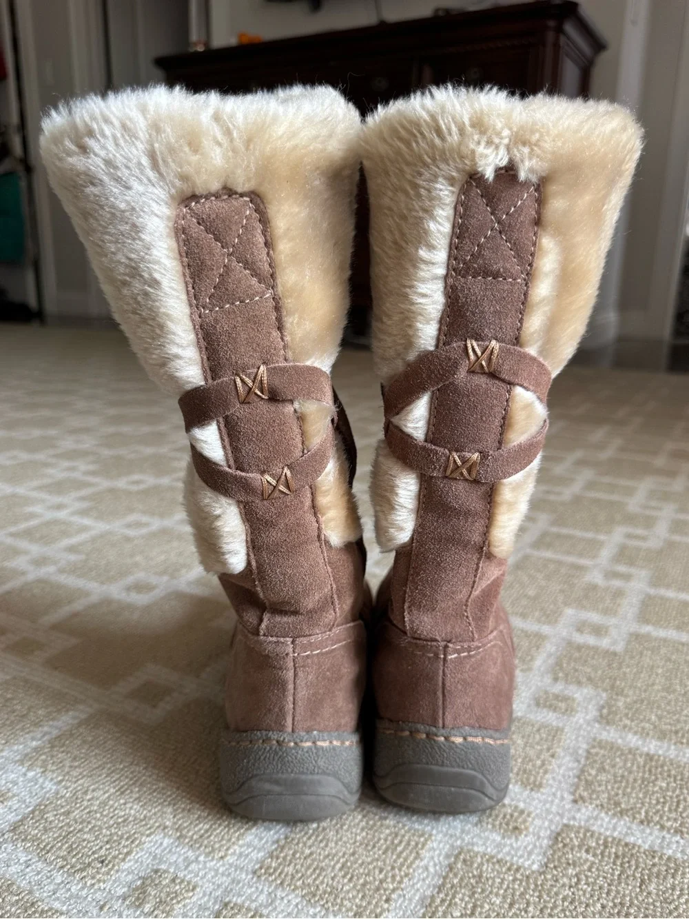 BareTraps Eventure Tall Suede Boots Faux Fur Warm Winter Shoes Brown Size 6